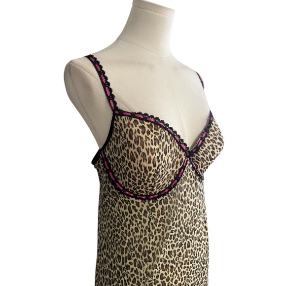 RAMPAGE Vintage Animal Print Cheetah Brown Pink Lace Trim Mesh Slip Dress 2X XL - Picture 3 of 8